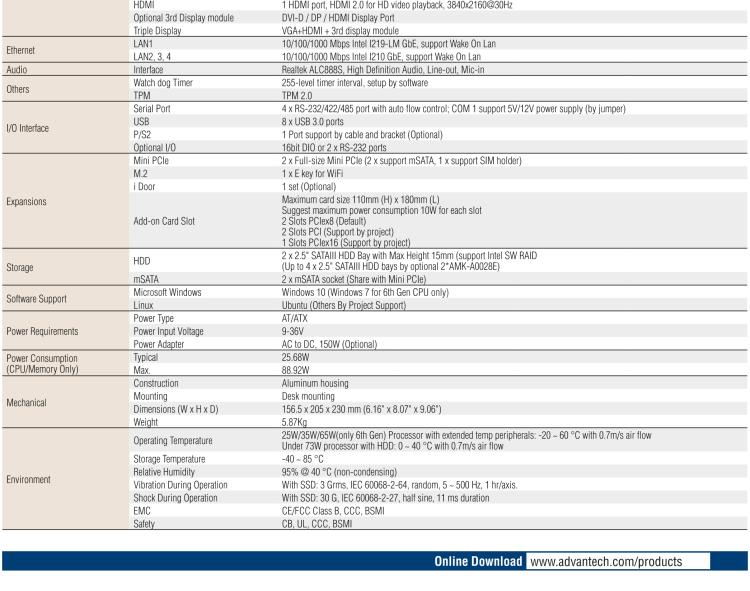 研華EIS-S230 研華 EIS-S230，邊緣計算系統(tǒng)服務(wù)器，支持Intel 第六代、第七代處理器，可選i3/i5/i7 Xeon CPU，DDR4 最高32GB，最多可支持4 x 2.5寸硬盤，具備豐富擴展接口 4 x LAN，4 x COM，8 x USB，2 x PCIE。產(chǎn)品生命周期長，穩(wěn)定可靠。