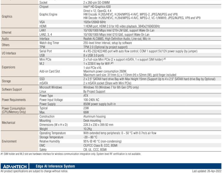 研華AIR-300 支持Intel Xeon / 6/7代Core?i3/i5/i7處理器，AI計(jì)算平臺(tái)，可擴(kuò)展 PCIe x16 GPU全尺寸卡