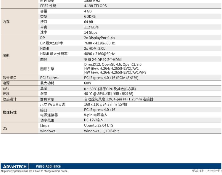 研華VEGA-P110 Intel Arc A370M 嵌入式 GPU卡 PCIe x16 ，帶2個(gè)HDMI 2.0b, 2個(gè)DP 1.4a