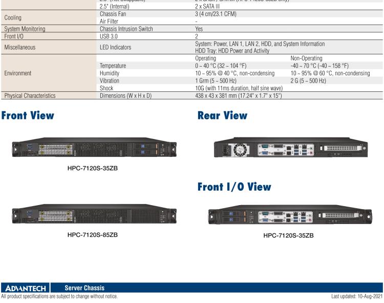 研華HPC-7120S 1U 上架式服務器短機箱，適用Micro ATX/ATX 服務器主板，支持1*全高/半長PCIe x16擴展插槽