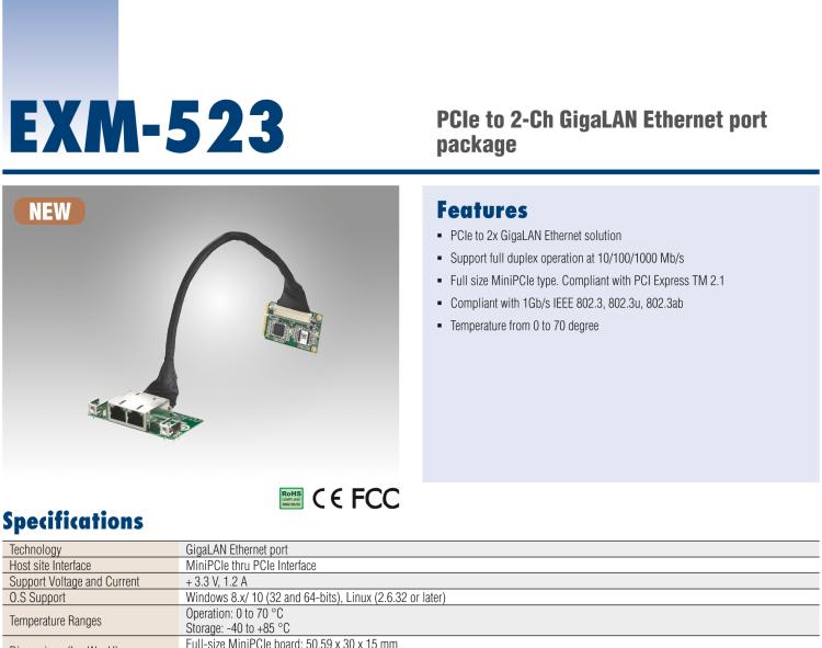 研華EXM-523 GigaLAN 以太網(wǎng)模塊、2-Ch、PCIe I/F