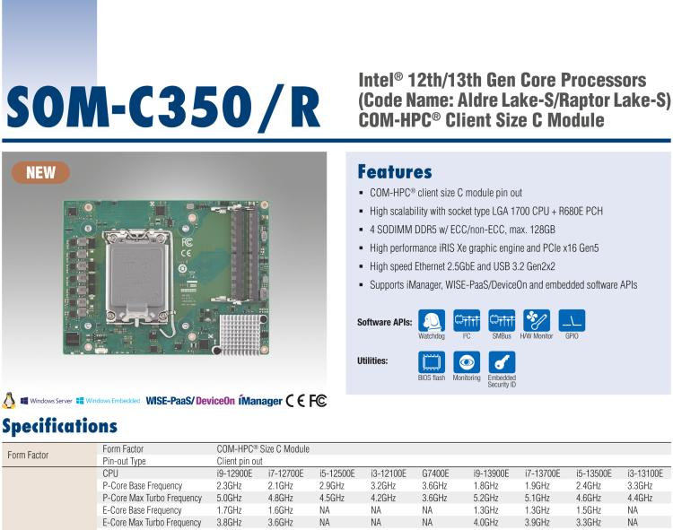 研華SOM-C350 Intel Alder Lake-S 可更換型 CPU，COM-HPC Client Size C 模塊