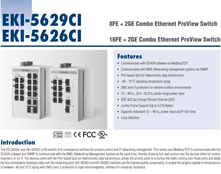 研華EKI-5629CI 2千兆光電組合端口 + 8百兆網口ProView(組態(tài))系列工業(yè)以太網交換機