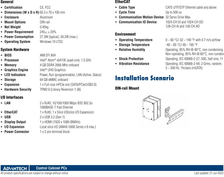 研華AMAX-357 超微型EtherCAT運(yùn)動(dòng)控制器，基于PC架構(gòu)開發(fā)，配置了Intel Atom處理器，具有64GB eMMC、2 x LAN、2 x USB和Slice IO擴(kuò)展