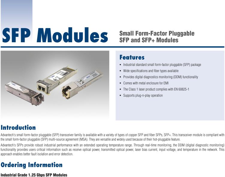 研華SFP-GMM-2K IE-SFP/1250-ED，多模1310-LC 2km（也被稱為808-38206）