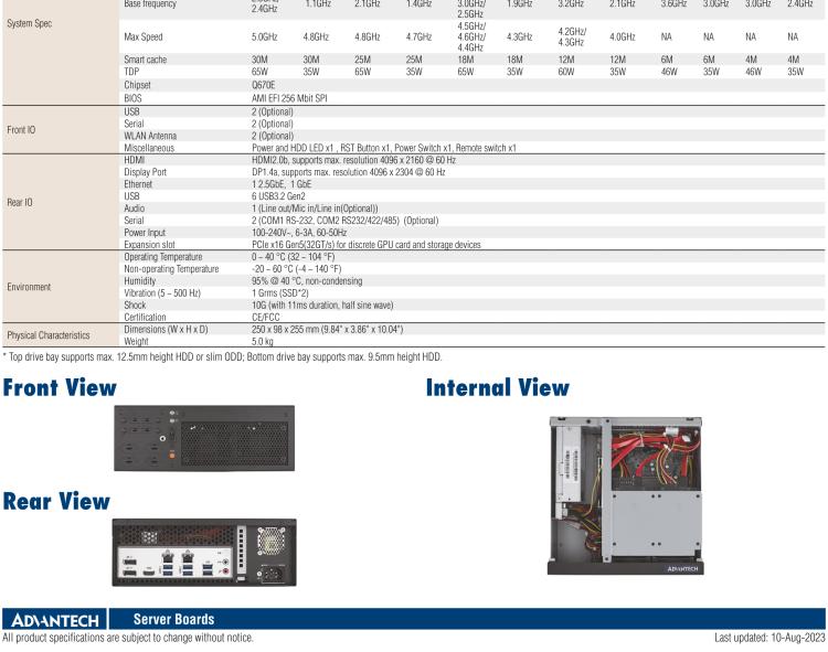 研華EPC-B2278 適配Intel 第12代 Core i 系列處理器，搭載Q670E芯片組。2U高度，精簡尺寸，性能強(qiáng)勁，是小尺寸高性能場景的理想解決方案。