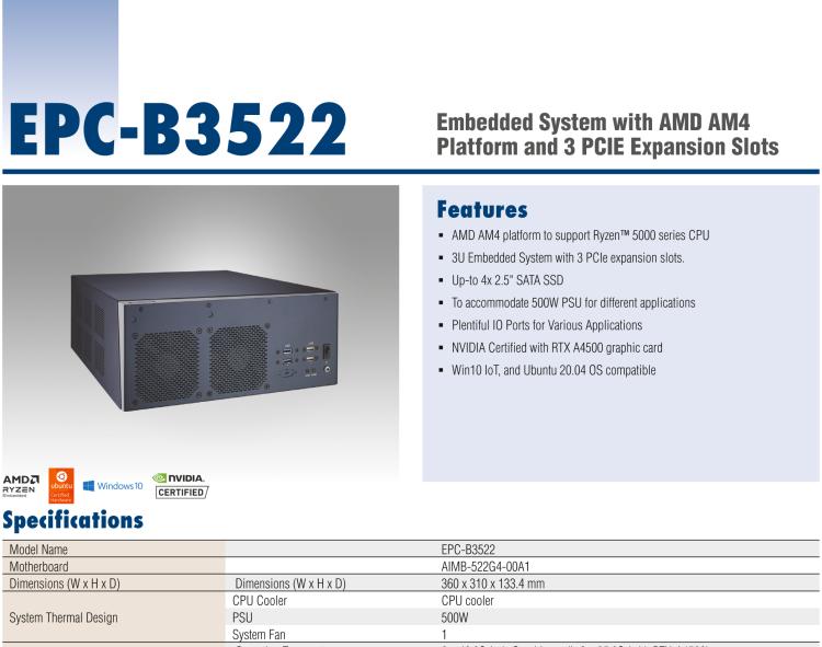 研華EPC-B3522 適配AMD Ryzen AM4 5000系列處理器，搭載X570芯片組，搭配NVIDIA? RTX-A4500顯卡。3U高度，提供高端圖像處理應(yīng)用的解決方案。
