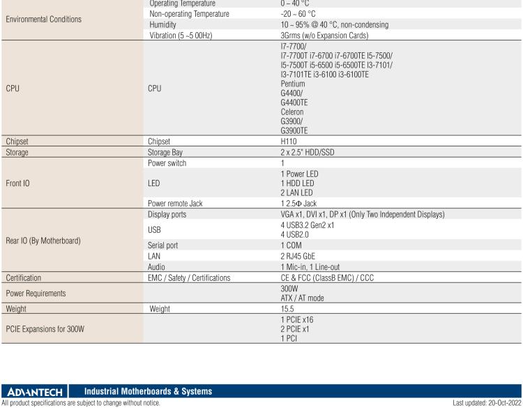 研華EPC-B5505 適配Intel? 第6/7代 Core ? i/Xeon E3系列處理器，搭載H110芯片組。標(biāo)準(zhǔn)4U上架，廣泛適用于各種行業(yè)。