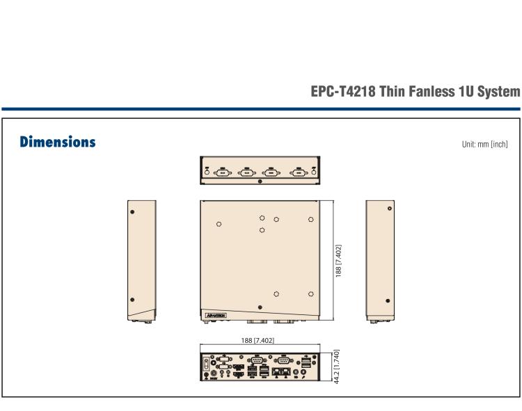 研華EPC-T4218 適配Intel 第8代 賽揚(yáng)/凌動(dòng)系列處理器。1U超薄高度，無(wú)風(fēng)扇系統(tǒng)，性能強(qiáng)勁，性價(jià)比高。