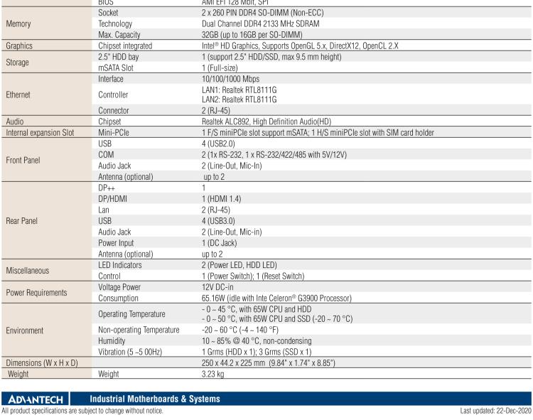 研華EPC-T2285 適配Intel? 第6/7代 Core? i 系列處理器，搭載H110芯片組。1U超薄高度，性能強(qiáng)勁。