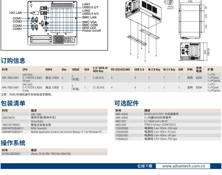 研華ARK-7060 搭載Intel二代Xeon D-1700高性能處理器系統(tǒng)，具有3個擴(kuò)展插槽