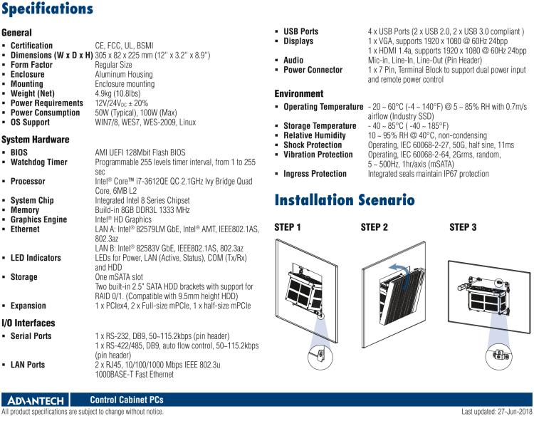研華UNO-3483G 高效能嵌入式無風(fēng)扇工業(yè)電腦，搭配 Intel? Core? i7 處理器，2 x GbE, 2 x mPCIe, HDMI/VGA