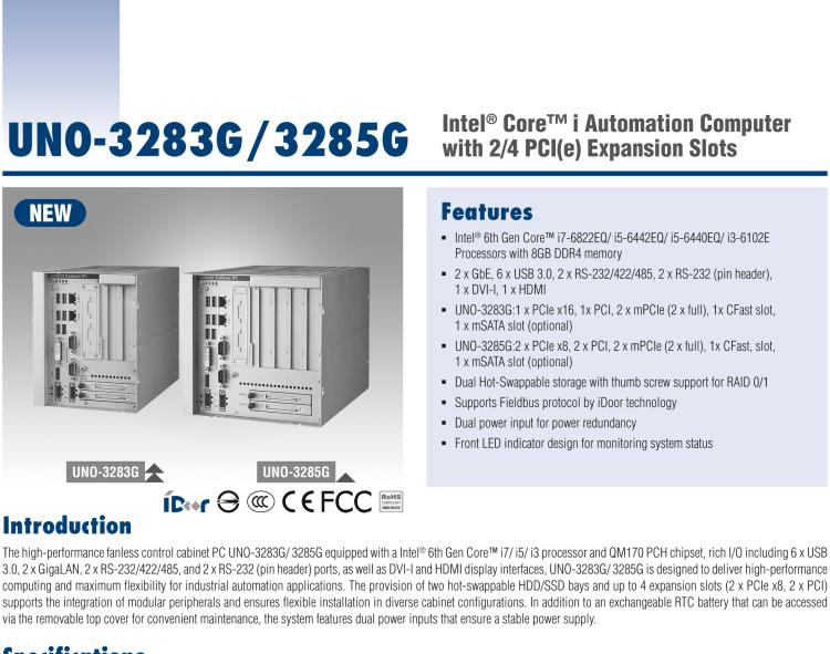 研華UNO-3283G 高效能嵌入式無風(fēng)扇工業(yè)電腦，搭配Intel? Core? i 處理器，2×GbE, 2×mPCIe, HDMI, DVI-I