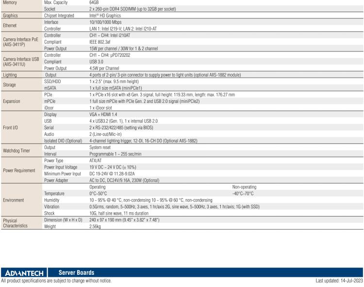 研華AIIS-3411 緊湊型視覺系統(tǒng)，支持Intel? 第10代 Core i CPU, 4路攝像頭支持 GigE PoE或 USB 3.0接口, PCIe擴(kuò)展槽, 支持4路光源和隔離DIO