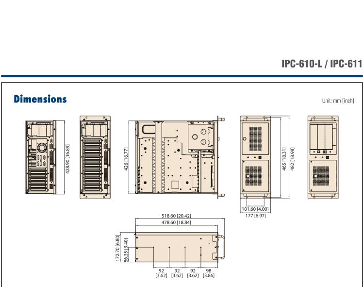 研華IPC-610-L 4U 15槽上架式機箱，支持前部可訪問風扇