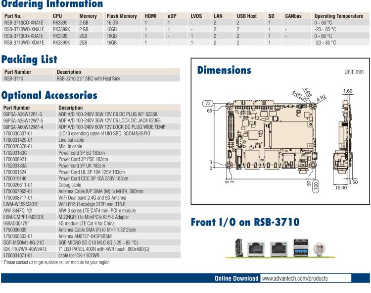 研華RSB-3710 Rockchip RK3399 Cortex-A72 2.5" 單板電腦，帶 UIO40-Express擴(kuò)展
