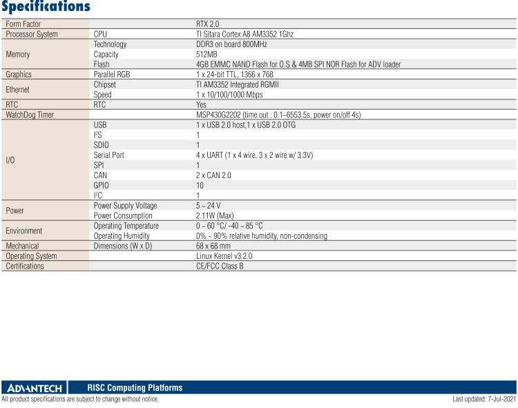 研華ROM-3310 基于TI AM3352 Cortex A8 1GHz RTX 2.0 的標(biāo)準(zhǔn)核心板，適用于寬溫抗震等工業(yè)自動化領(lǐng)域