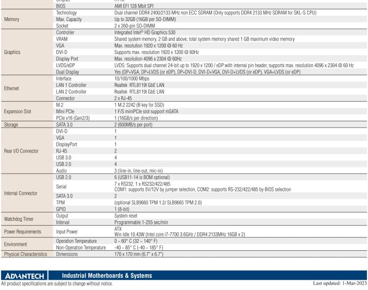 研華AIMB-205 適配Intel? 第6/7代 Core? i 處理器，搭載H110芯片組。高性價比，擁有豐富的擴展接口，穩(wěn)定可靠。