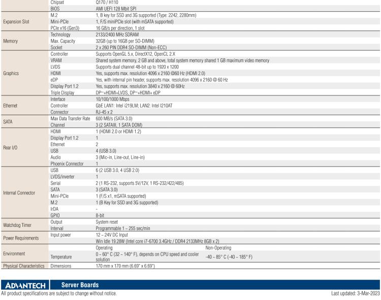 研華AIMB-275 適配Intel? 第6/7代 Core? i 處理器，搭載Intel Q170/H110芯片組。性能強(qiáng)勁，接口豐富。