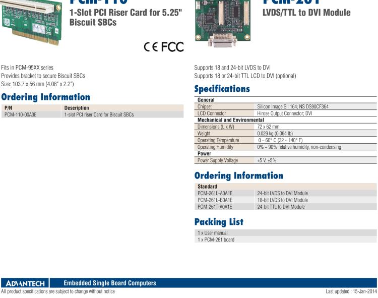 研華PCM-110 1插槽 PCI擴展卡，適用5.25”單板電腦