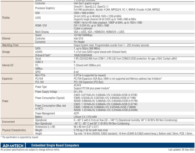 研華PCM-3365 英特爾第四代凌動(dòng)?Atom?E3825 / E3845＆賽揚(yáng)?N2930，PC / 104-Plus嵌入式主板，ISA，VGA，HDMI / DVI，LVDS，6 USB，mSATA或板載SSD