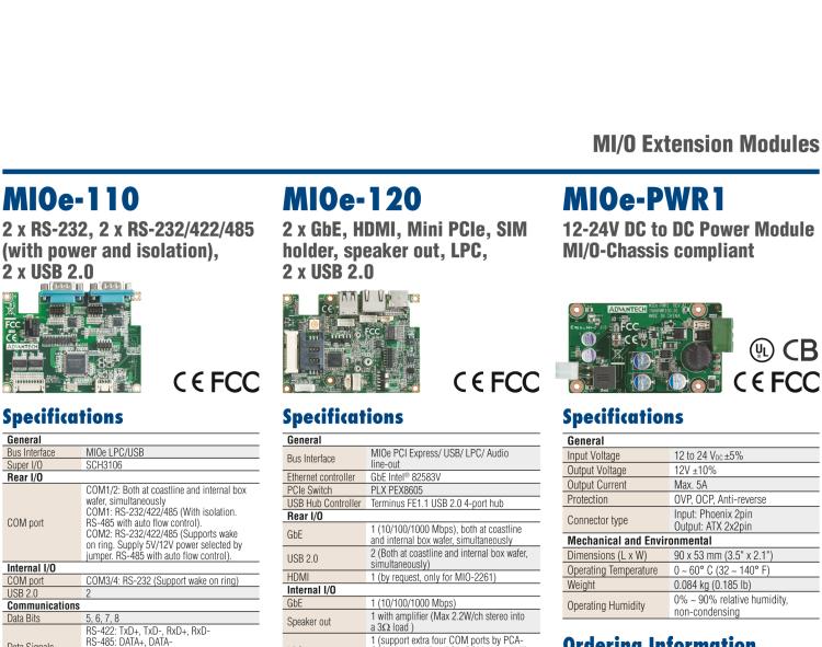 研華MIOE-110 2 x RS-232, 2 x RS-232/422/485 (帶5V/12V電源及隔離), 2USB 2.0，兼容2.5寸MIO單板