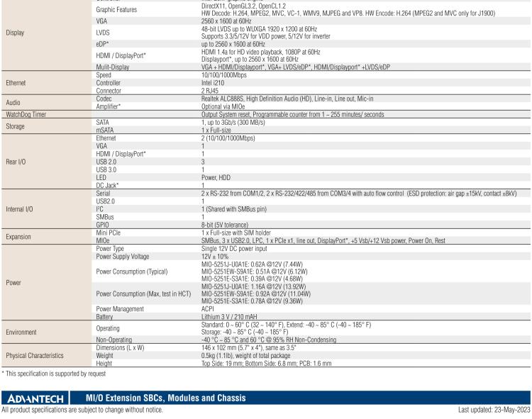 研華MIO-5251 3.5寸MIO單板電腦，采用嵌入式 Intel? Atom? E3825 &Intel? J1900處理器