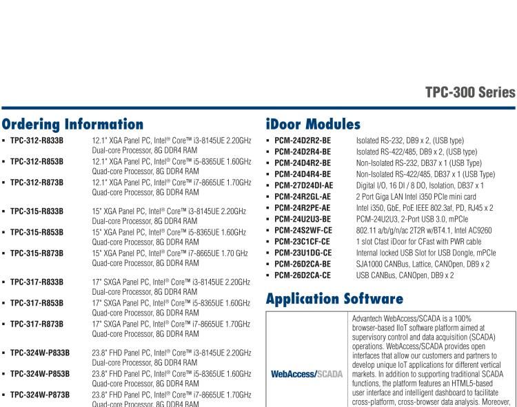 研華TPC-312 12.1" XGA TFT LED LCD工業(yè)平板電腦，搭載第八代Intel?Core?i3/ i5/ i7處理器，內(nèi)置8G DDR4 RAM