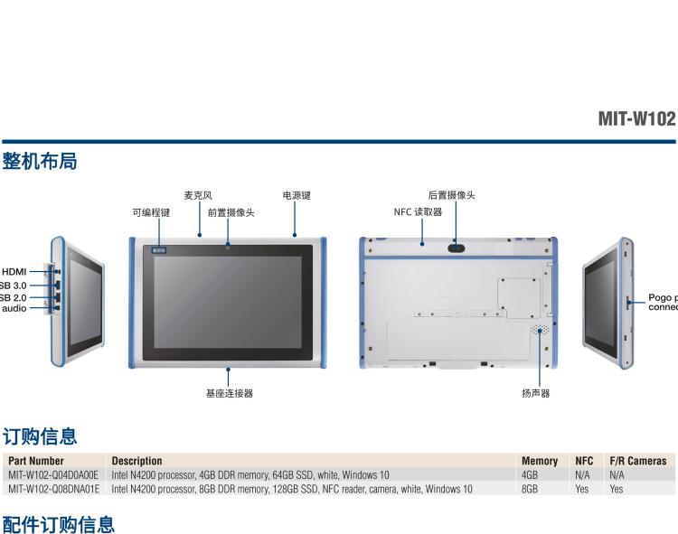 研華MIT-W102 10.1" 醫(yī)療級平板電腦，搭載 Intel?Pentium? 處理器和電容觸摸屏