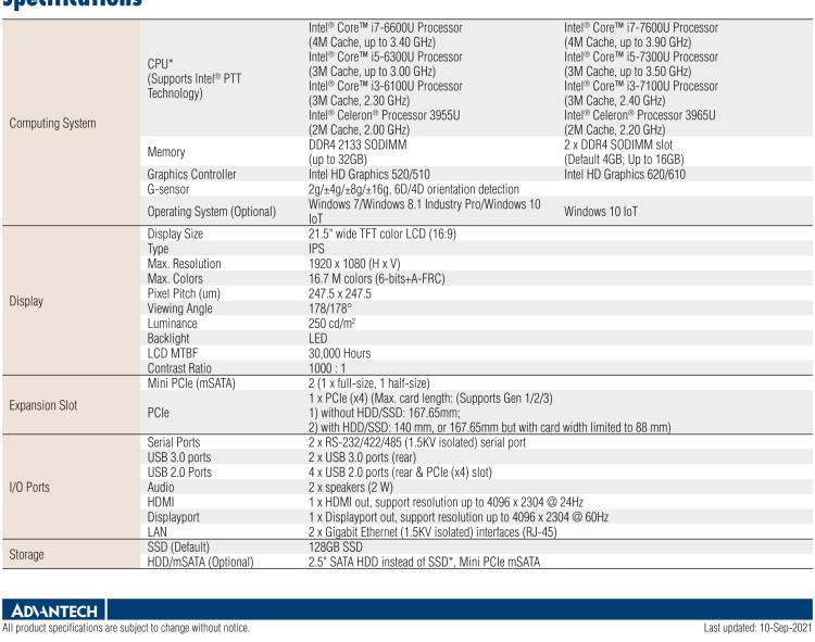 研華POC-WP213 21.5寸寬屏醫(yī)用一體機（內建適配器）