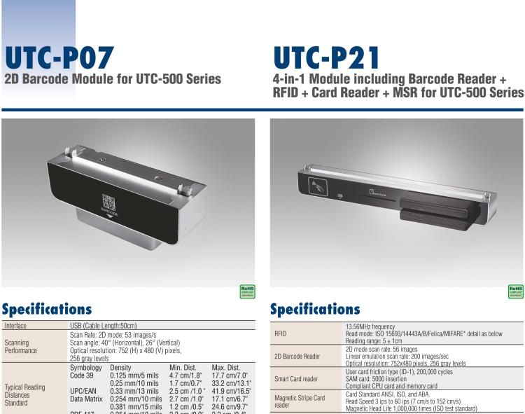 研華UTC-P02 磁條讀卡器，適用于 UTC-515/520/532 系列