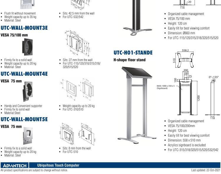 研華UTC-WALL-MOUNT2E 壁掛架 (VESA 100/200 mm)，適用于UTC 系列多功能觸控一體機