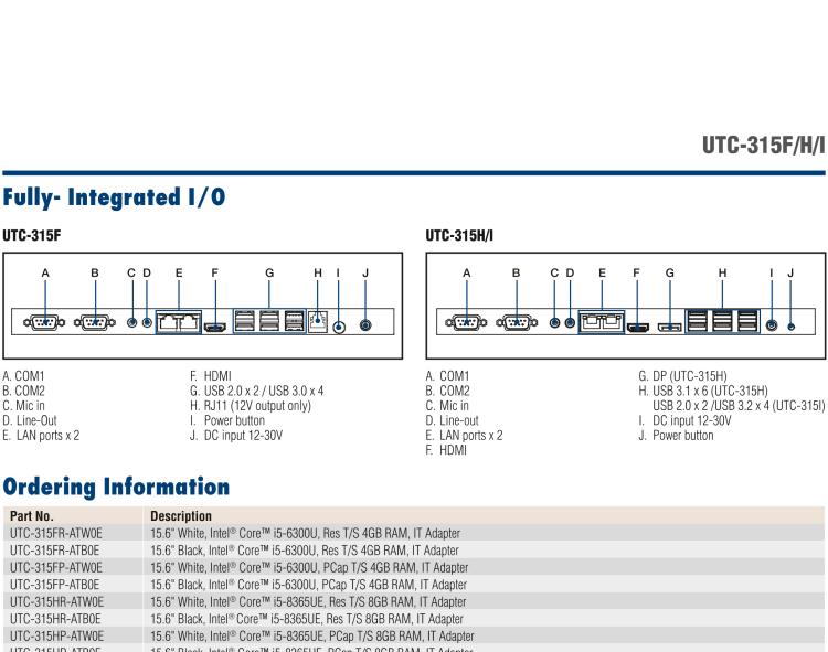 研華UTC-315F 15.6" 多功能觸控一體機(jī)，內(nèi)置Intel? Core? i5-6300U