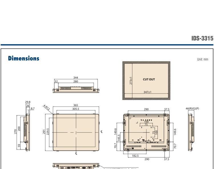 研華IDS-3315 15" 1024 x 768, VGA/DVI/HDMI 接口，采用 IP65 前面板的顯示器