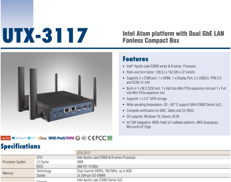 研華UTX-3117 低功耗，緊湊型，4G/WIFI/ BT/LoRa/NB IoT 物聯(lián)網(wǎng)邊緣智能網(wǎng)關(guān)