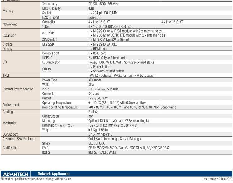 研華FWA-T011 基于Intel? Celeron? N3350/J3455 入門級SD-WAN，安全網(wǎng)關(guān)微型網(wǎng)絡(luò)應(yīng)用平臺