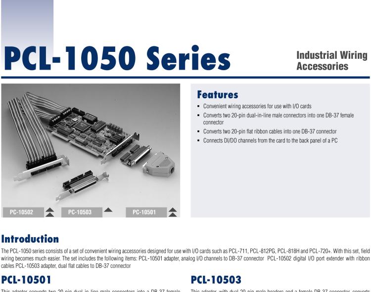 研華PCL-10502 擴(kuò)充器，接駁到電腦插槽板的雙20P延長線纜