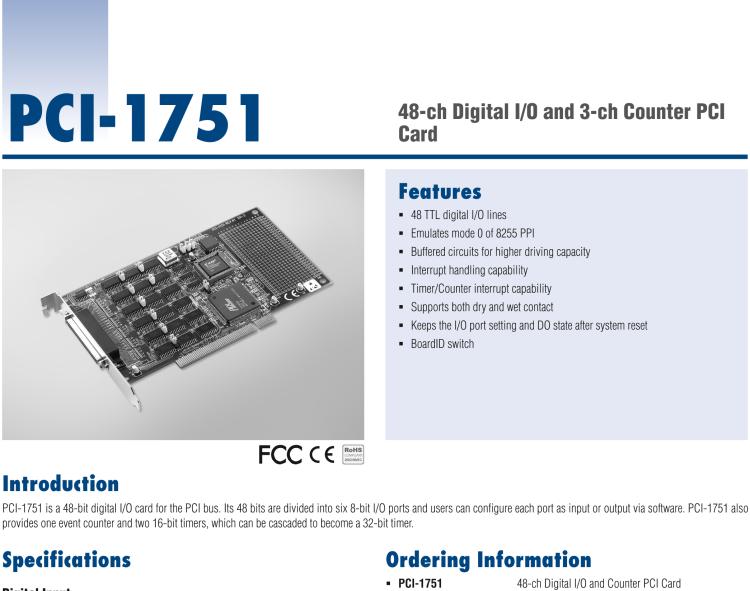 研華PCI-1751 48位PCI總線(xiàn)數(shù)字量輸入/輸出卡