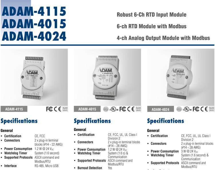 研華ADAM-4115-B ADAM-4115 6 通道 RTD 輸入模塊可接受多種 RTD 傳感器類型，包括 Pt100、Pt1000、Ni50、Ni508 和 Balco 500 系列