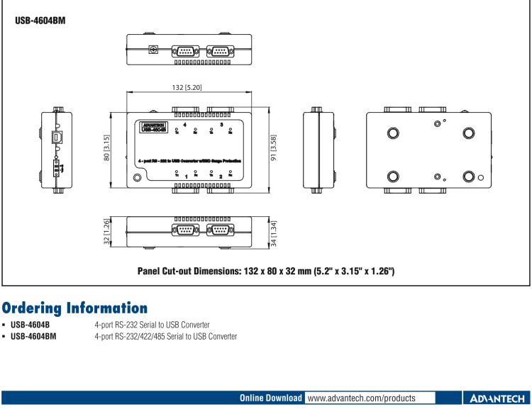 研華USB-4604BM USB轉4端口RS-232/422/485 轉換器，帶浪涌保護