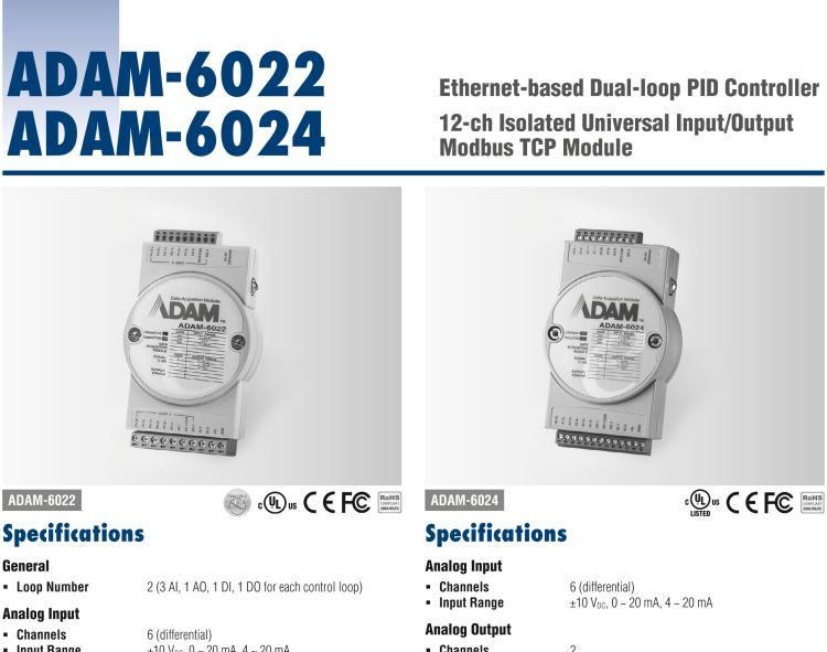 研華ADAM-6024 12通道隔離通用TCP模塊，支持輸入/輸出Modbus協(xié)議