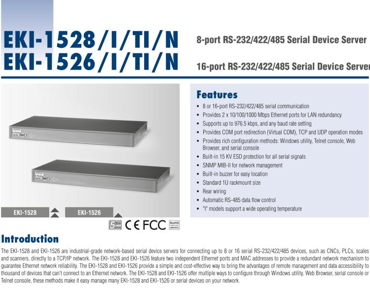 研華EKI-1526 16端口RS-232/422/485串口設備聯(lián)網服務器