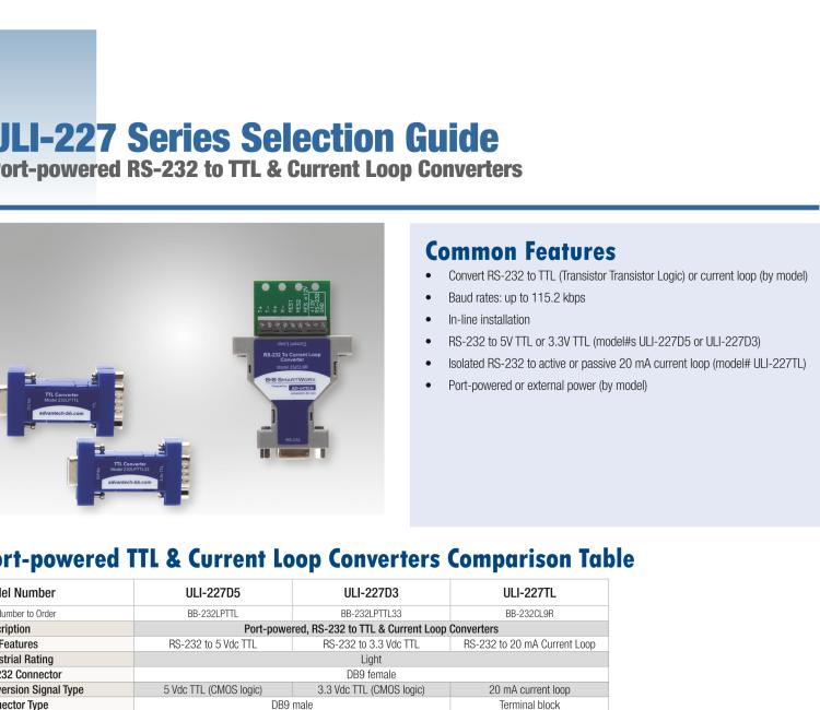 研華BB-232LPTTL33 ULI-227D3 RS-232（DB9母頭）至3.3V TTL（DB9公頭）轉(zhuǎn)換器，端口供電